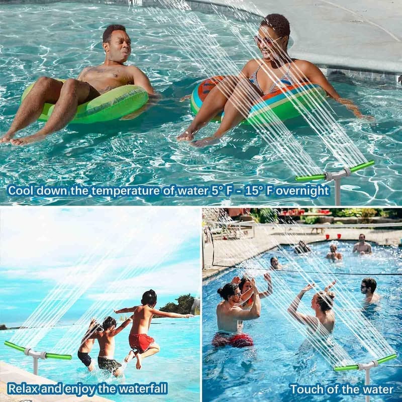 2-in-1 Poolwasserfall mit grünem Nachtglow für Springbrunnen