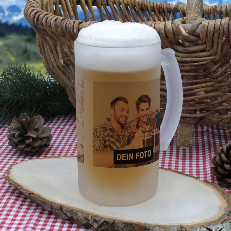 Personalisiertes Glas-Bierkrug mit eigenem Foto gestalten