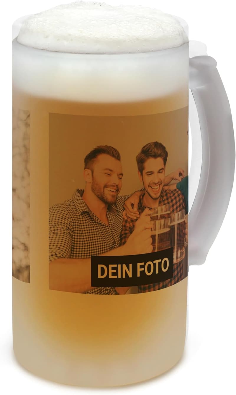 Personalisiertes Glas-Bierkrug mit eigenem Foto gestalten