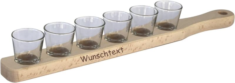 Personalisierte Schnapslatte mit Gravur für 6 Schnapsgläser