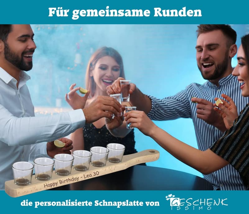 Personalisierte Schnapslatte mit Gravur für 6 Schnapsgläser