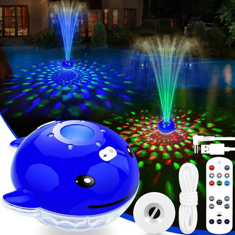 Pool Springbrunnen mit Lichtshow, wiederaufladbar und Fernbedienung, 2025 Modell