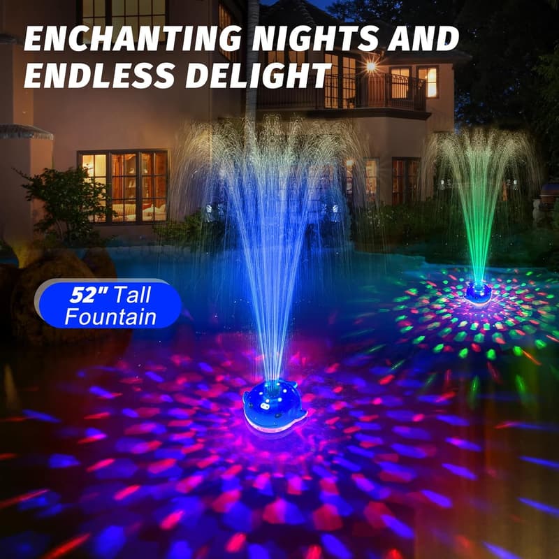 Pool Springbrunnen mit Lichtshow, wiederaufladbar und Fernbedienung, 2025 Modell