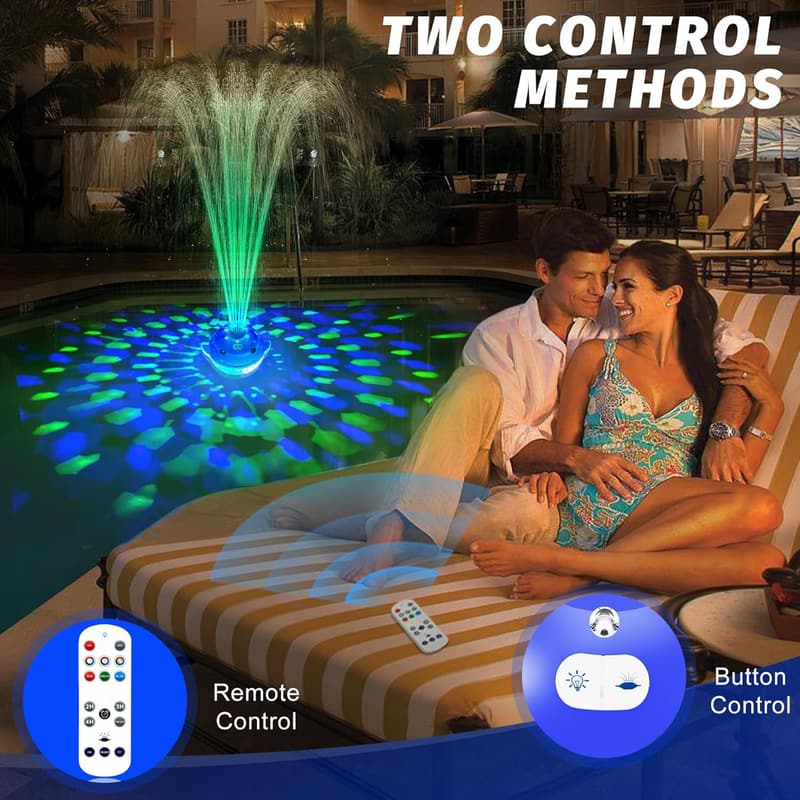 Pool Springbrunnen mit Lichtshow, wiederaufladbar und Fernbedienung, 2025 Modell