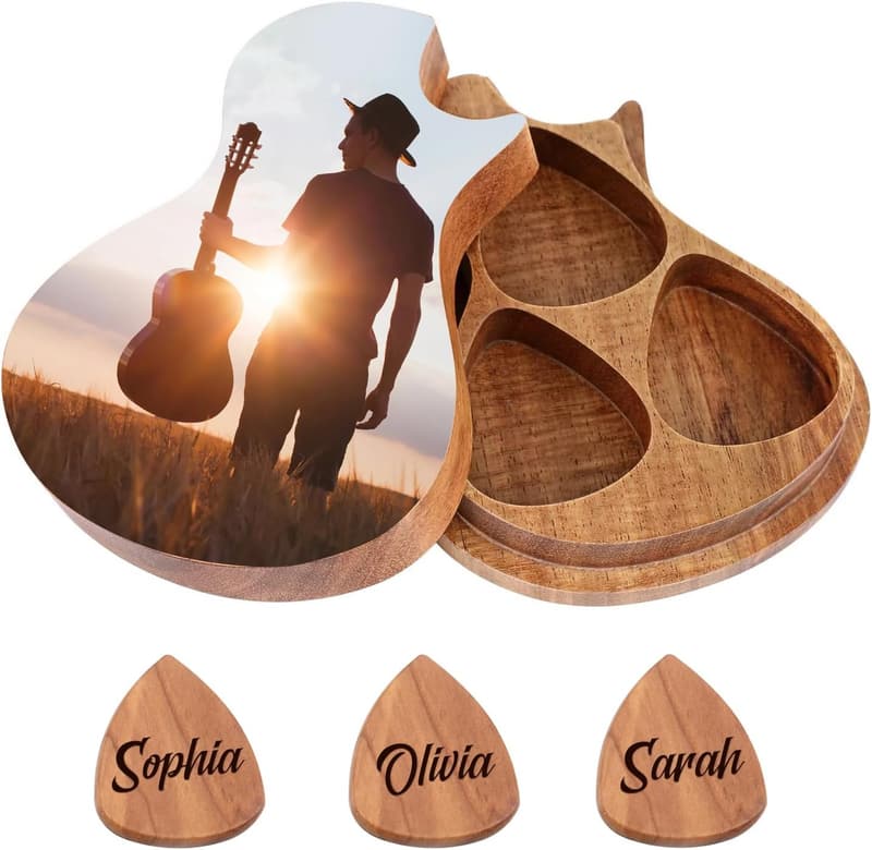Personalisierter Gitarren-Pick-Halter aus Holz für Männer – Geschenk zum Geburtstag