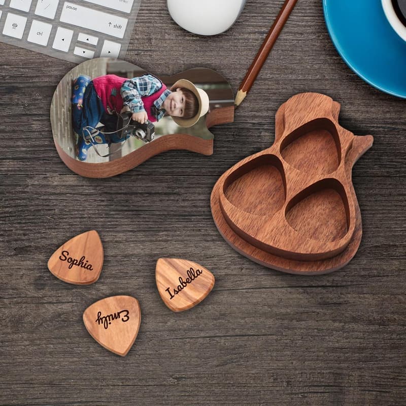 Personalisierter Gitarren-Pick-Halter aus Holz für Männer – Geschenk zum Geburtstag