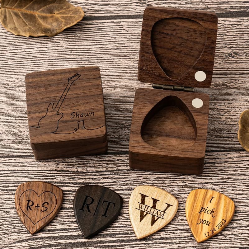 Personalisierte Holz-Gitarrenplektren mit Box für Männer
