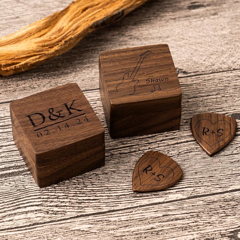 Personalisierte Holz-Gitarrenplektren mit Box für Männer