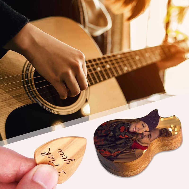 Personalisierte Foto-Gitarren-Plektrum-Box mit Gravur