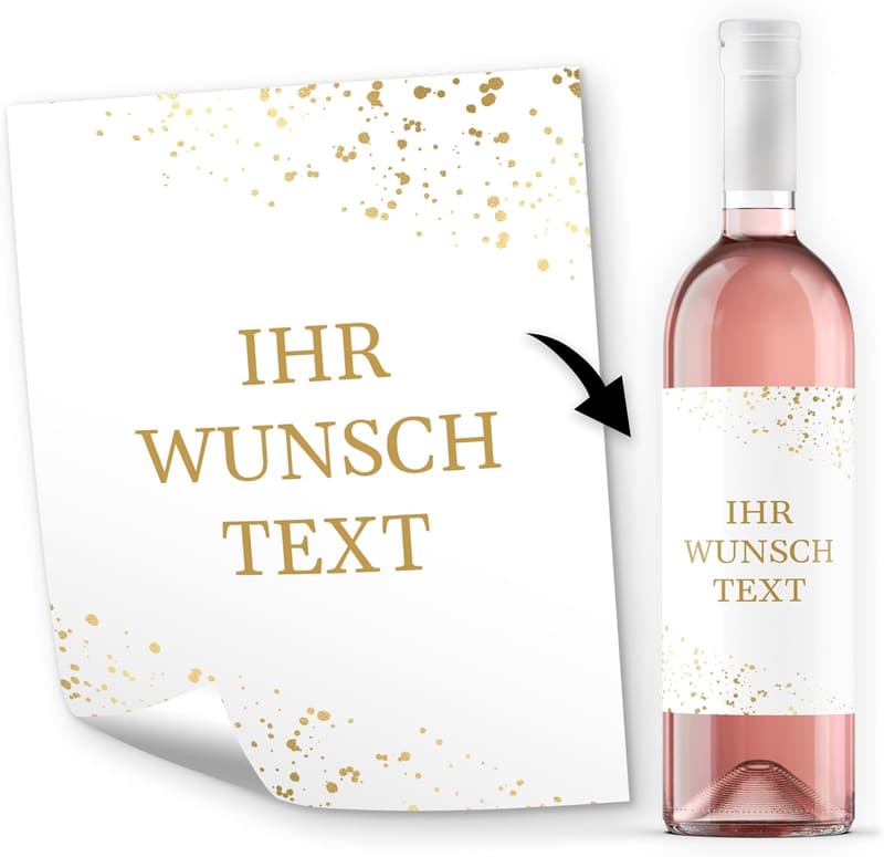 Personalisierte Flaschenetiketten im Gold-Look – 8 selbstklebende Sticker für Wein & Sekt
