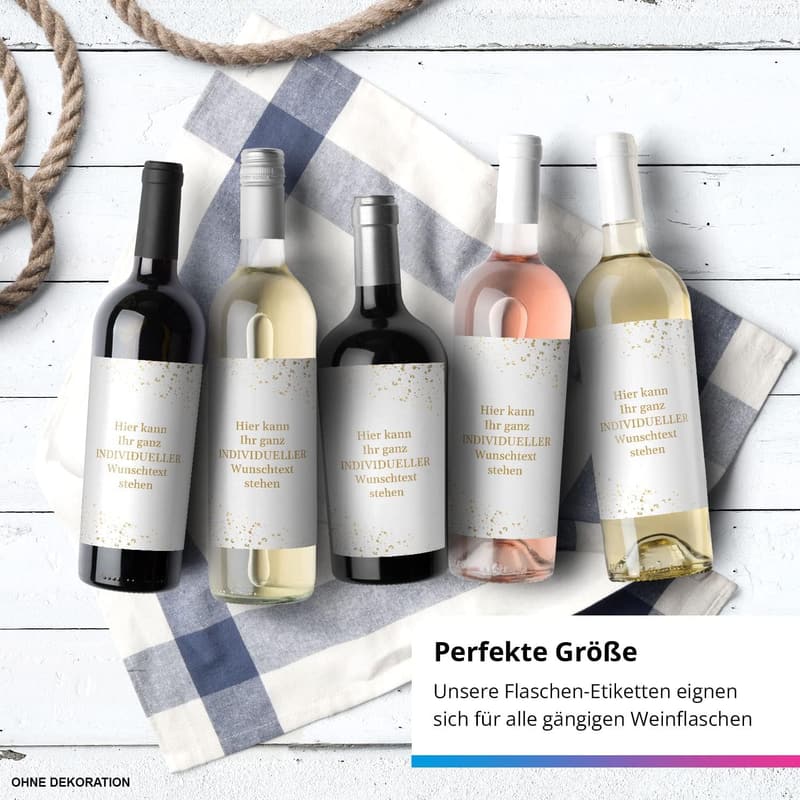 Personalisierte Flaschenetiketten im Gold-Look – 8 selbstklebende Sticker für Wein & Sekt
