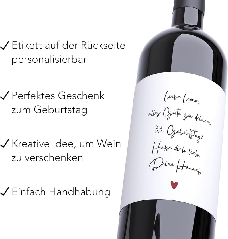 Personalisierte Weinetiketten zum Geburtstag, selbstklebend, 2 Stück