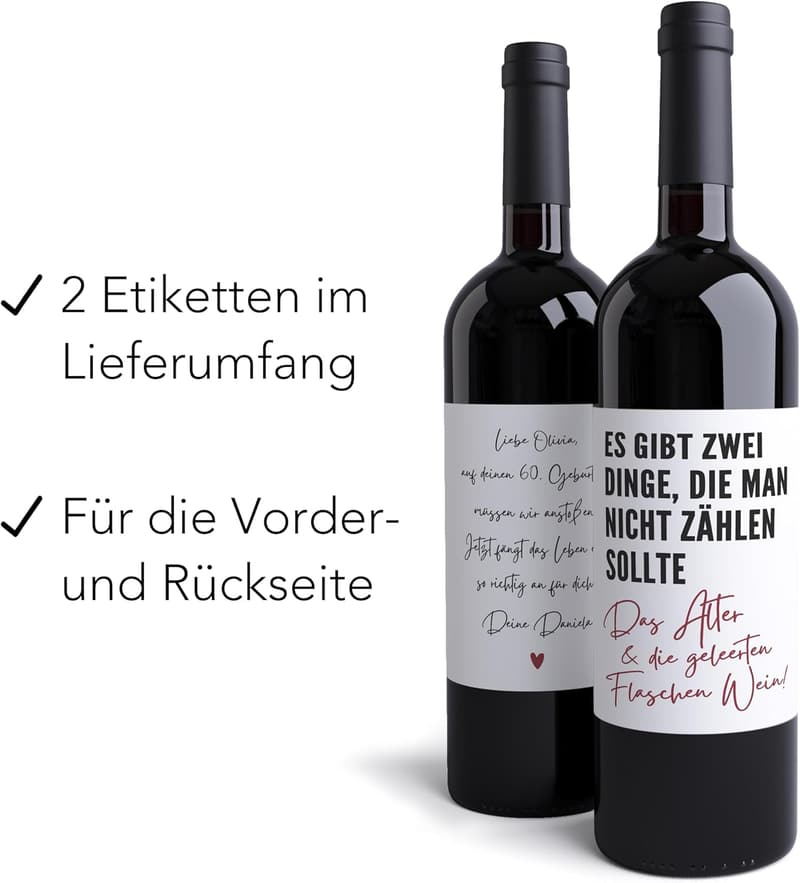 Personalisierte Weinetiketten zum Geburtstag, selbstklebend, 2 Stück