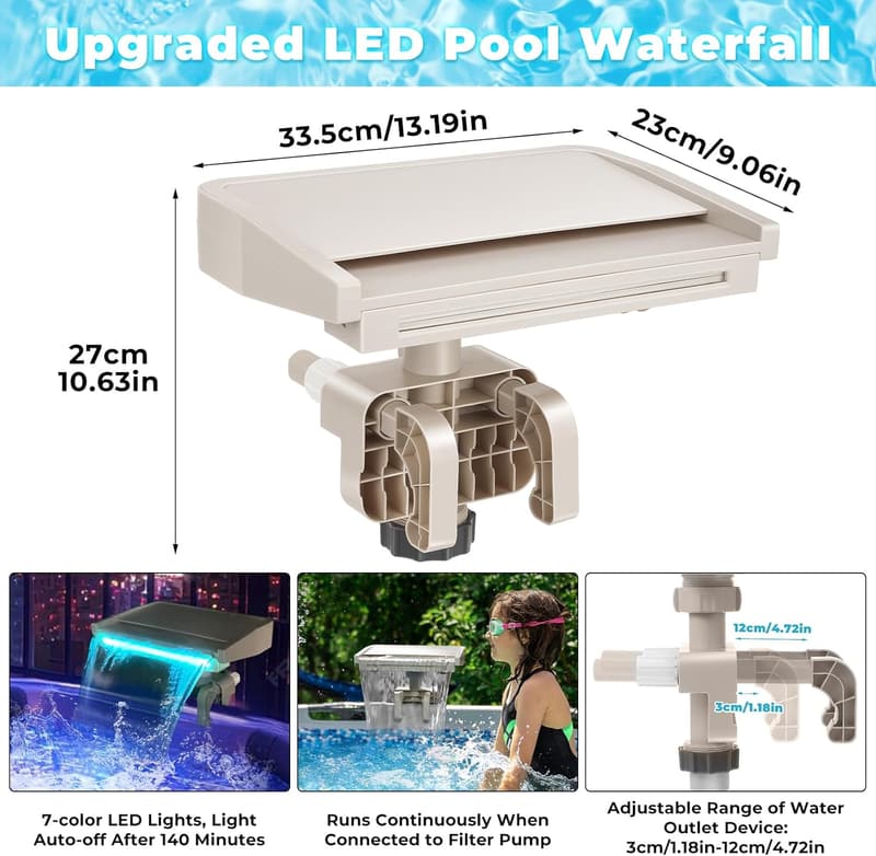 LED-Poolbrunnen Wasserfall für oberirdische Pools mit 7 Farben
