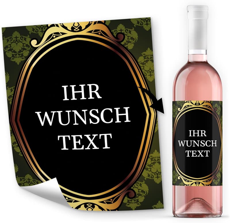Personalisierte Flaschenetiketten in Schwarz-Gold für Hochzeit oder Geburtstag