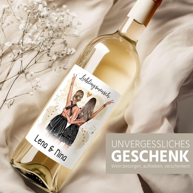 Personalisierte Weinetiketten für Freundinnen – selbstklebend, anpassbar