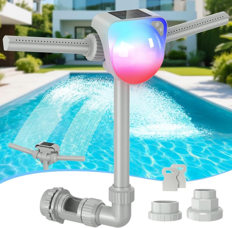 Solarbetriebener Poolbrunnen mit Lichtshow und verstellbaren Düsen