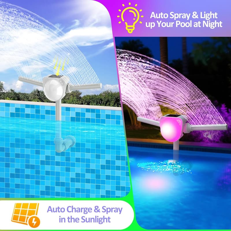 Solarbetriebener Poolbrunnen mit Lichtshow und verstellbaren Düsen