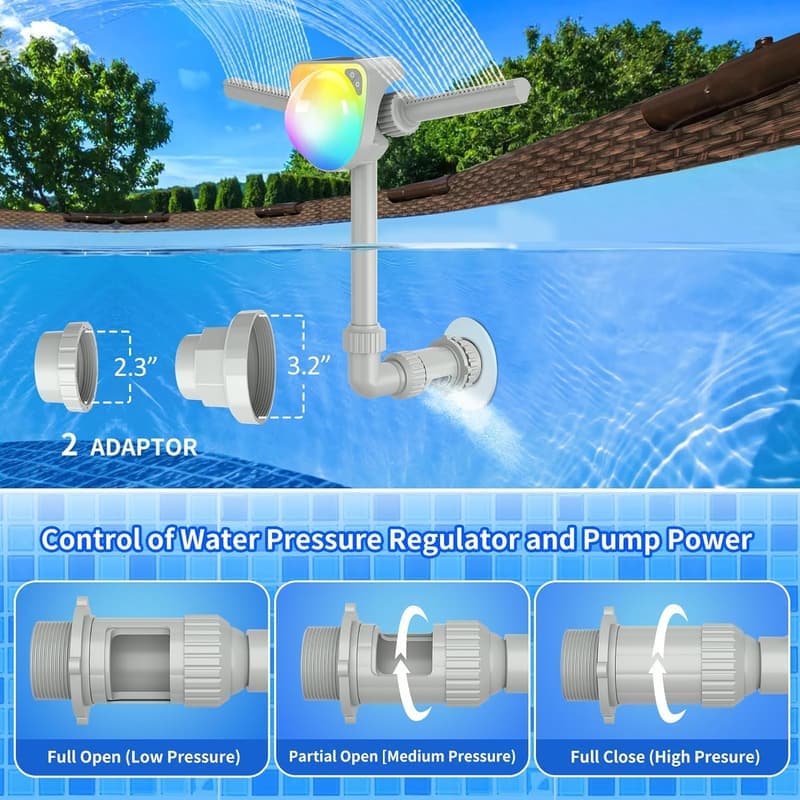 Solarbetriebener Poolbrunnen mit Lichtshow und verstellbaren Düsen