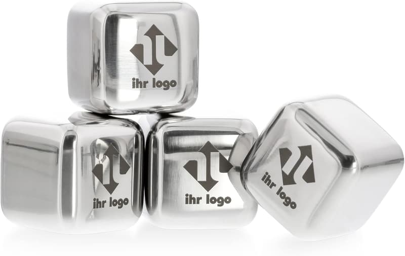 Personalisierte Edelstahl-Eiswürfel mit Aufbewahrungsbox – 4 gravierte Kühlsteine