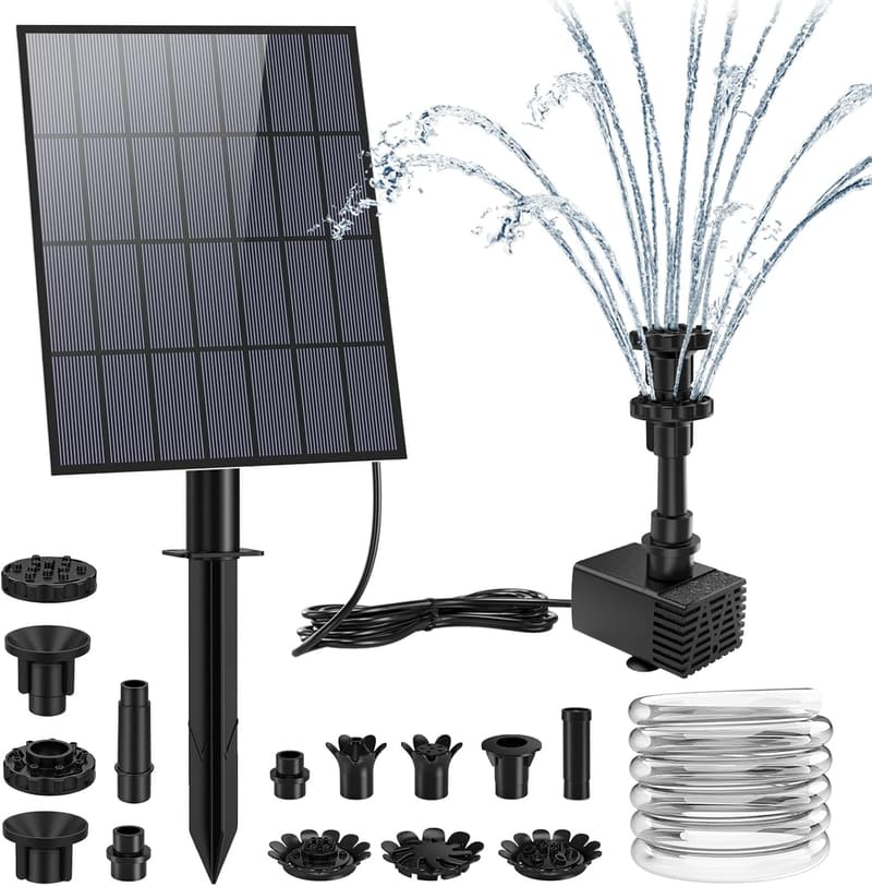 Solarbrunnen für Garten mit 9 Fontänenstilen und 1,5m Wasserleitung