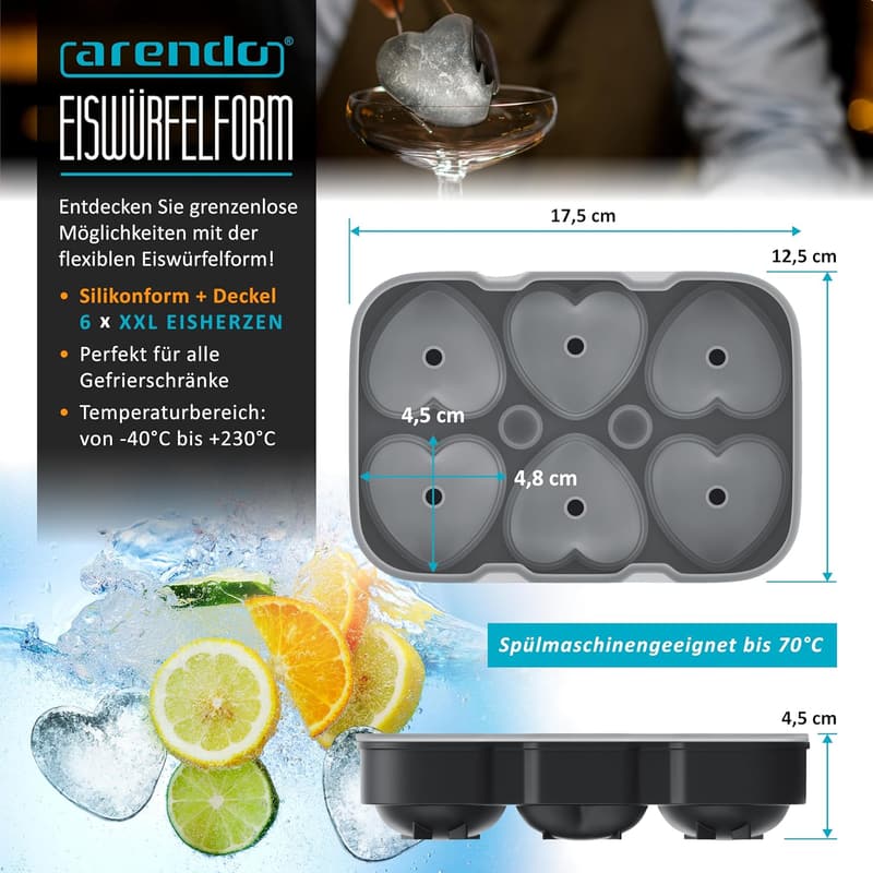 Eiswürfelform Silikon für Herzen – 6er Set – BPA-frei – spülmaschinengeeignet