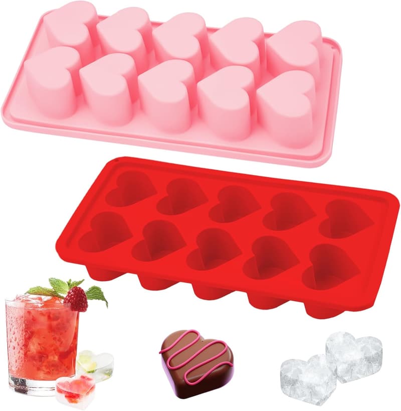 Herzförmige Silikon-Eiswürfelform, 2 Stück, BPA-frei für Getränke