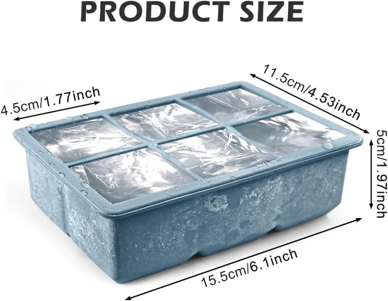 XXL Silikon Eiswürfelschale mit Deckel – 6 Fächer, BPA-frei, spülmaschinenfest