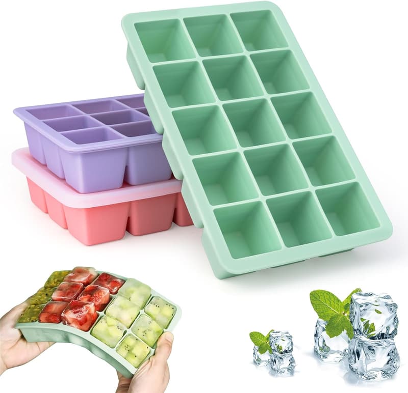 Silikon Eiswürfelformen mit Deckel, 3er Set, BPA-frei, stapelbar