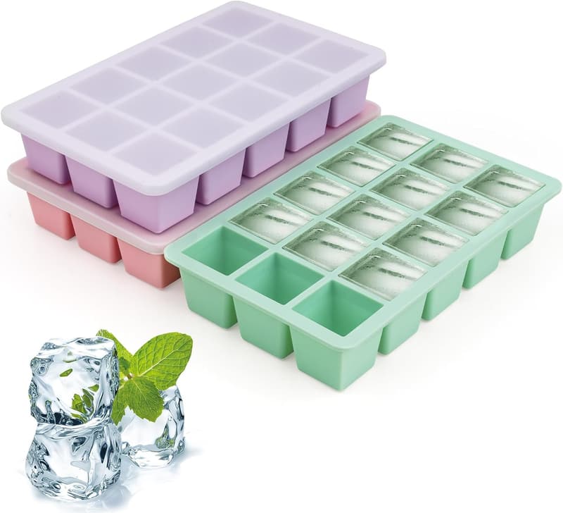 Silikon Eiswürfelformen mit Deckel, 3er Set, BPA-frei, stapelbar