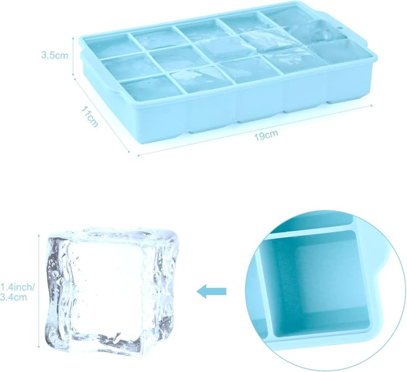 Eiswürfelform aus Silikon, 2 Stück mit 30 Fächern, 3,5 cm würfel für Cocktails und Getränke