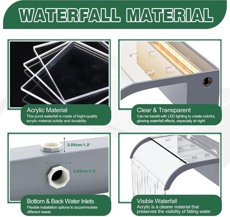 Wasserfallfontäne Set 60 cm für Garten Teichdekoration mit Zubehör