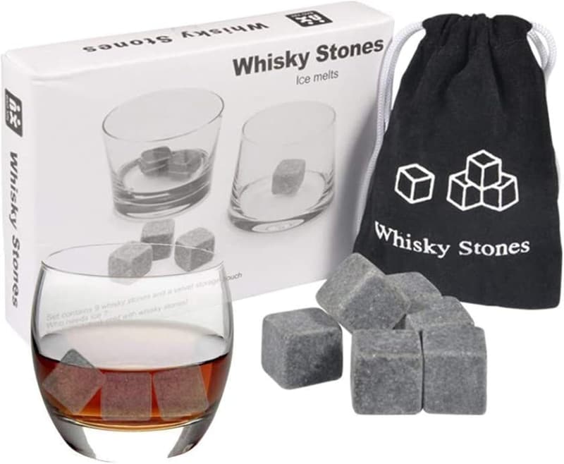 Wiederverwendbare Whisky Steine mit Stofftasche – 9 Stück Edelstahl-Eiswürfel