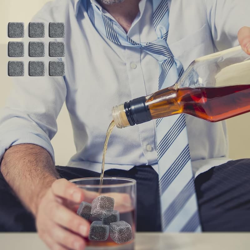Wiederverwendbare Whisky Steine mit Stofftasche – 9 Stück Edelstahl-Eiswürfel