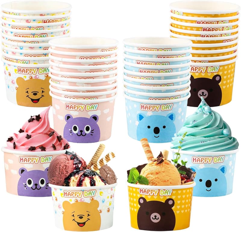 Papier-Eisbecher mit Tiermustern, 150ml, 40 Stück, Einweg
