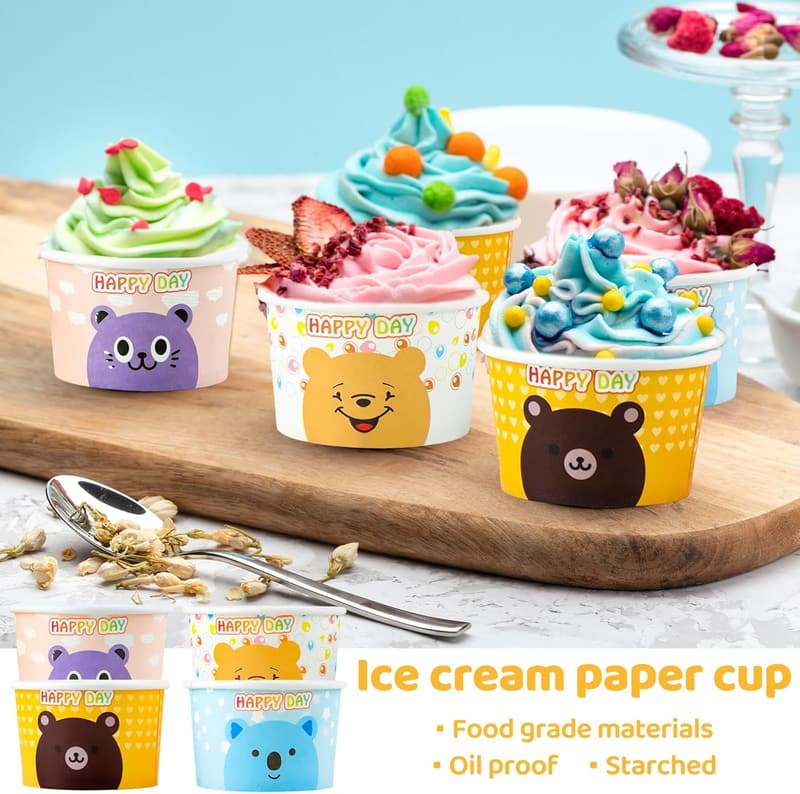 Papier-Eisbecher mit Tiermustern, 150ml, 40 Stück, Einweg