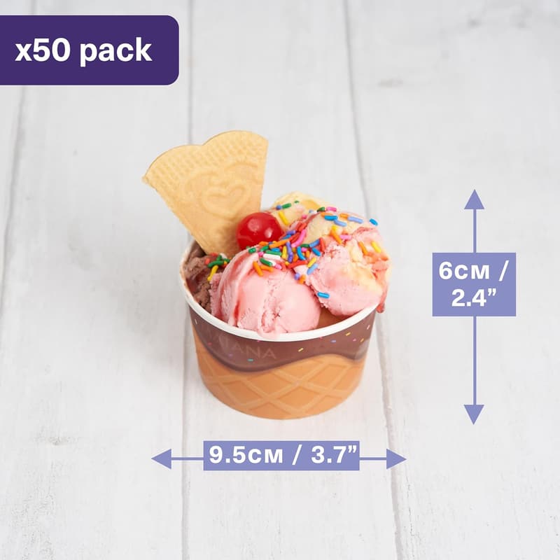 Eisbecher aus Pappe im Waffel-Design für Kindergeburtstage (50 St.)