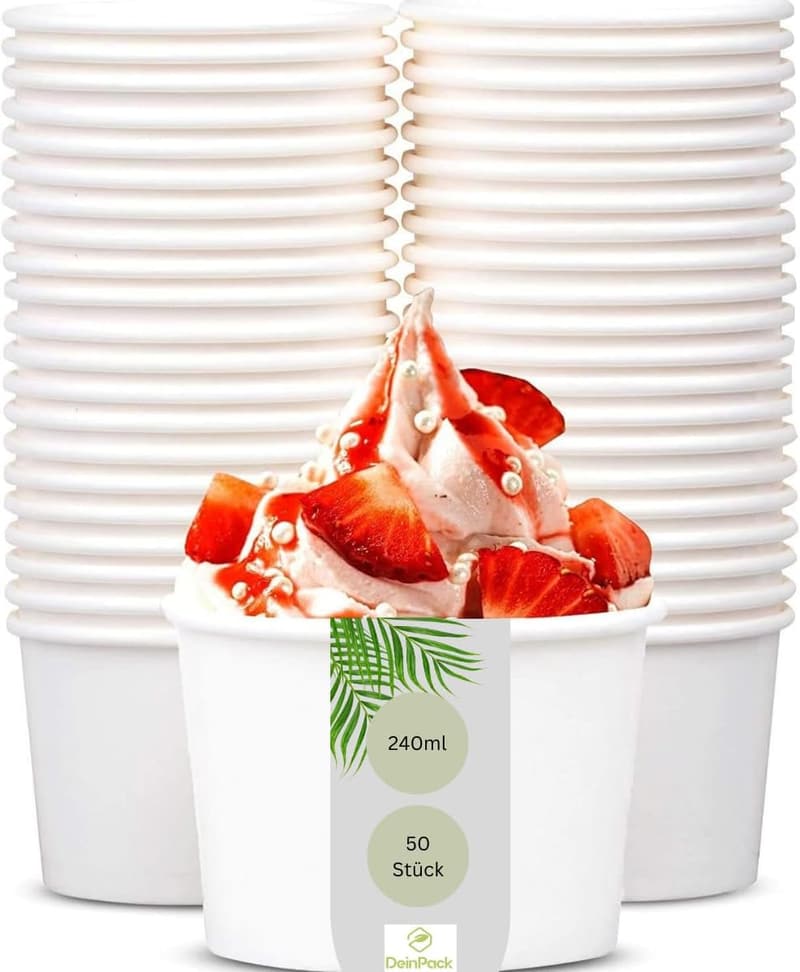 50 kompostierbare Eisbecher 240 ml aus umweltfreundlichem Karton