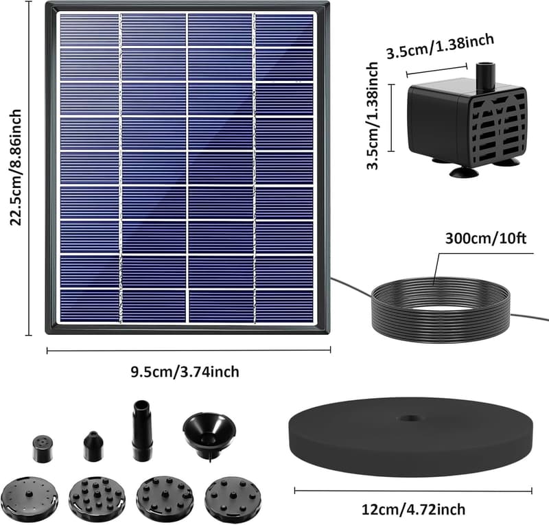 Pavlleen Solar Springbrunnen mit 5W Solar Panel und 1500mAh Akku für Garten und Vogelbad