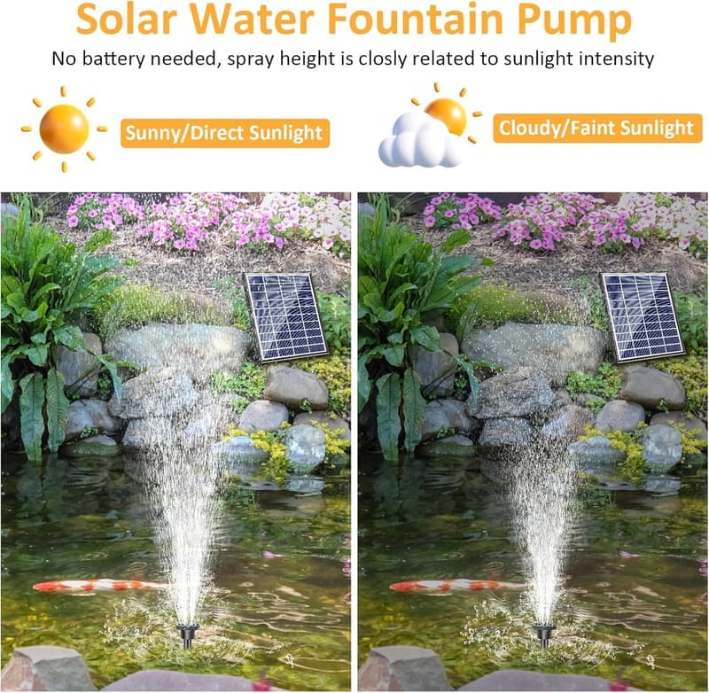 Pavlleen Solar Springbrunnen mit 5W Solar Panel und 1500mAh Akku für Garten und Vogelbad