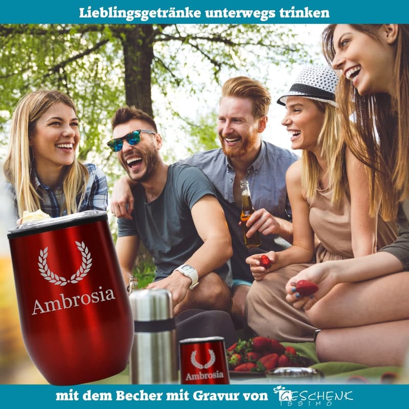 Personalisierter doppelwandiger Trinkbecher rot, 350 ml aus Edelstahl