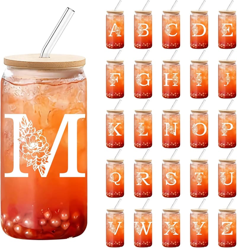Personalisierter 550ml Glaskrug mit Deckel und Strohhalm für Frauen und Männer