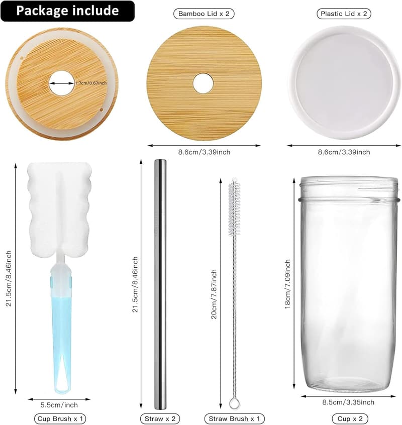 YUEYEE 2er Set Mason-Gläser 24oz mit Deckel und Strohhalmen