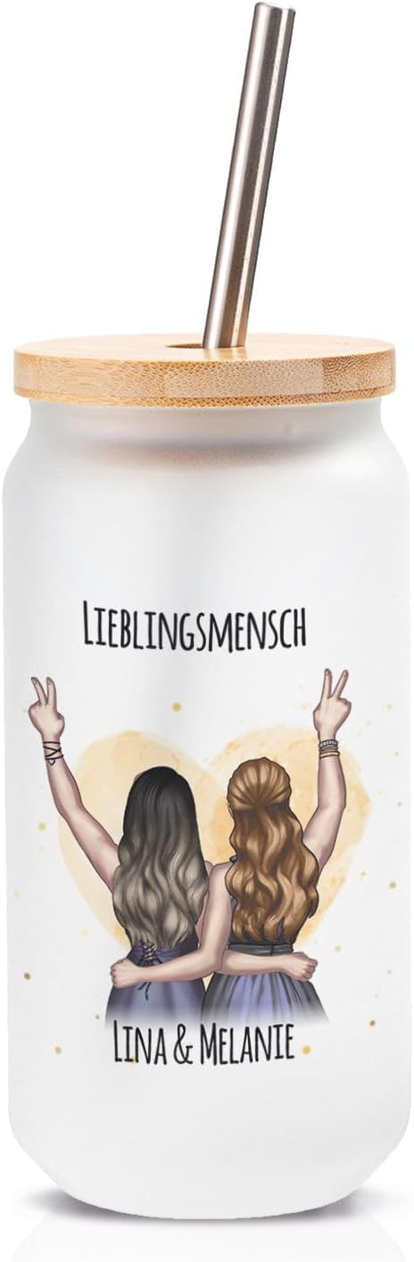 Trinkbecher mit Deckel & Strohhalm – Personalisiertes Geschenk für beste Freundinnen – 550 ml