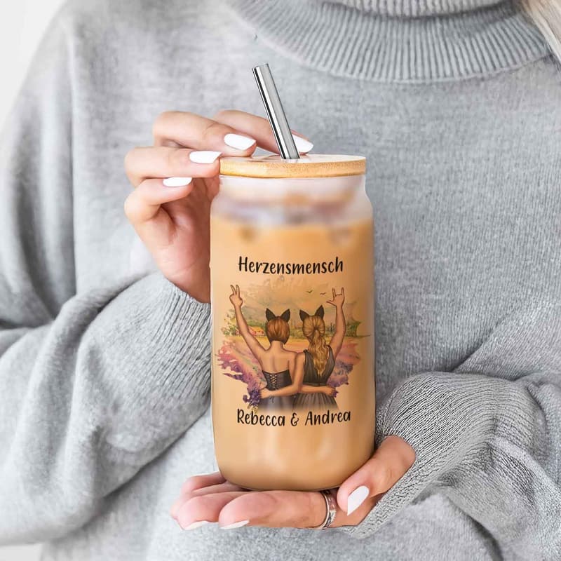 Trinkbecher mit Deckel & Strohhalm – Personalisiertes Geschenk für beste Freundinnen – 550 ml