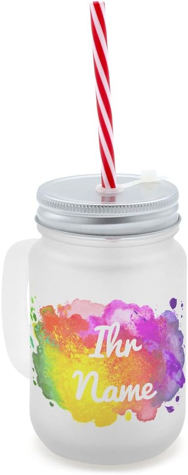 Personalisierbares Henkelglas mit Strohhalm - Motiv Color Paint