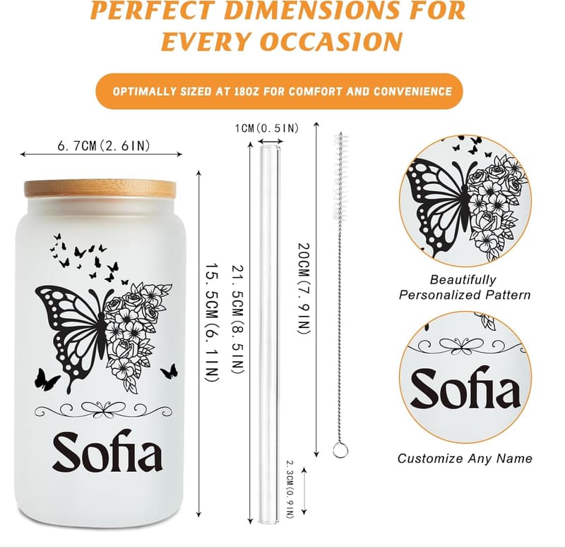 Personalisierter Mason Jar mit Deckel und Strohhalm – 530 ml für Muttertag und Geburtstagsgeschenke