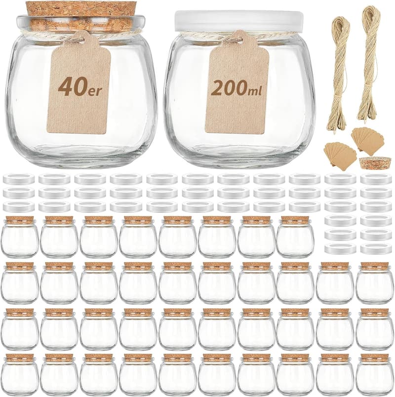 Kleine Einmachgläser mit Korken 200ml – 40er Set für Geschenke und Deko