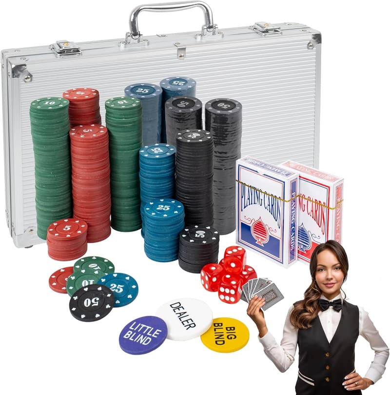 Poker Set mit 300 Chips, 2 Kartendecks und Aluminium-Koffer