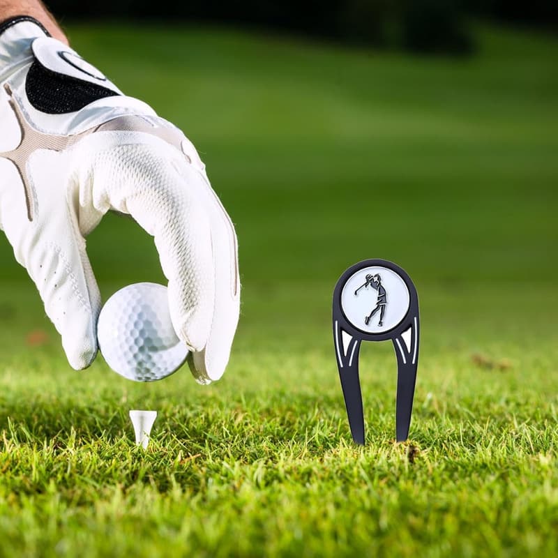 Golf Divot Reparaturwerkzeug mit kugelmarkiertem Magnet – Grüne Rasen-Gabel